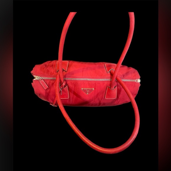 Vintage 2000s Prada Tessuto Shoulder Handbag Purse Nylon Leather Trim Red EUC - Picture 11 of 11